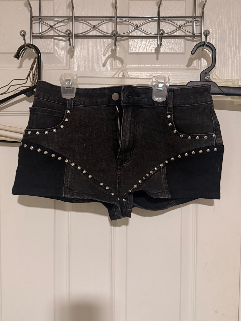 Fashion Nova Black Studded Jean Shorties